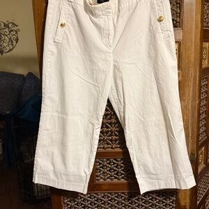 Talbots White Cropped Pants with Gold Accents